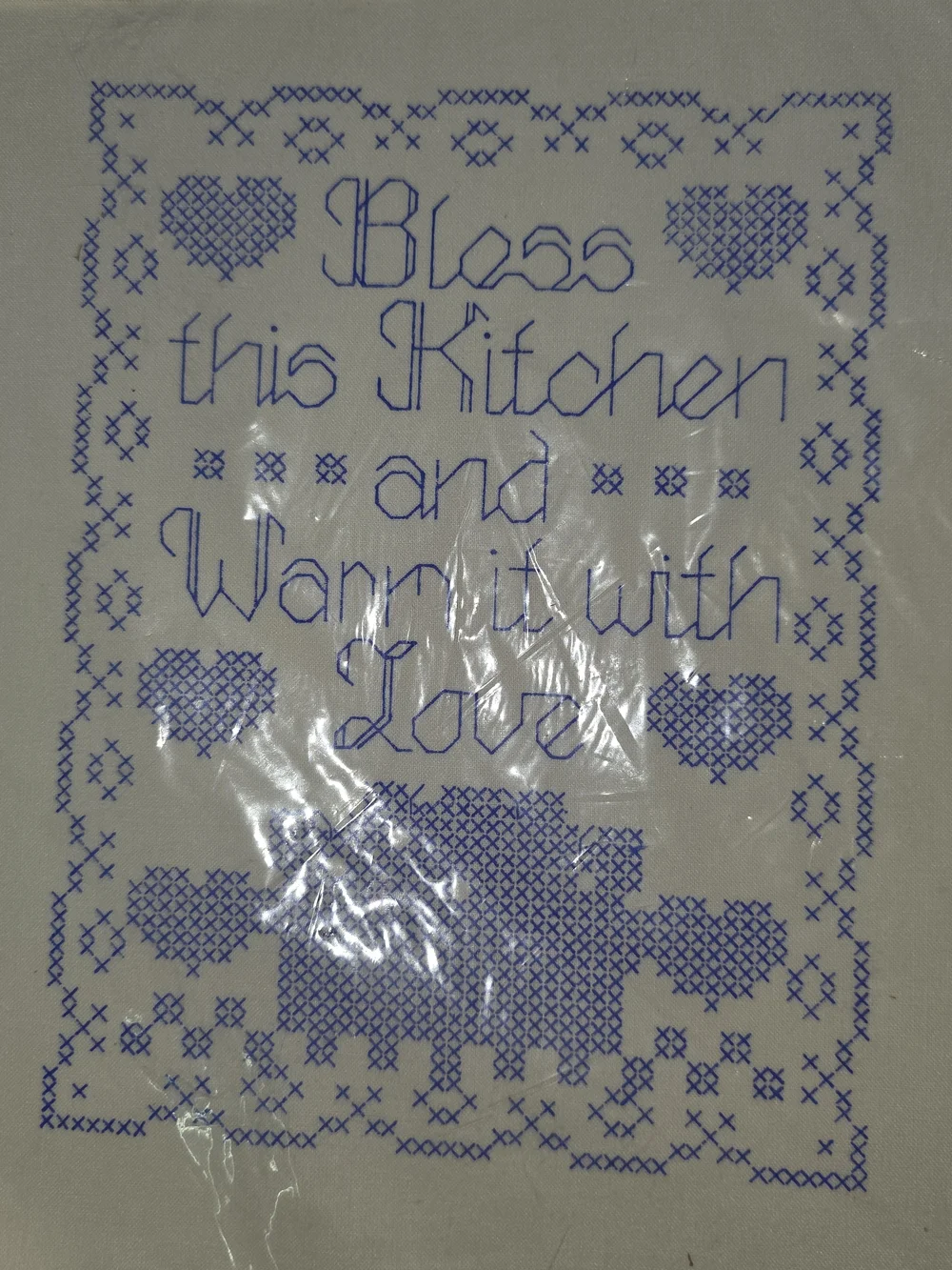 Bucilla Stamped Cross Stitch Bless This Kitchen And Warm It With Love Vintage